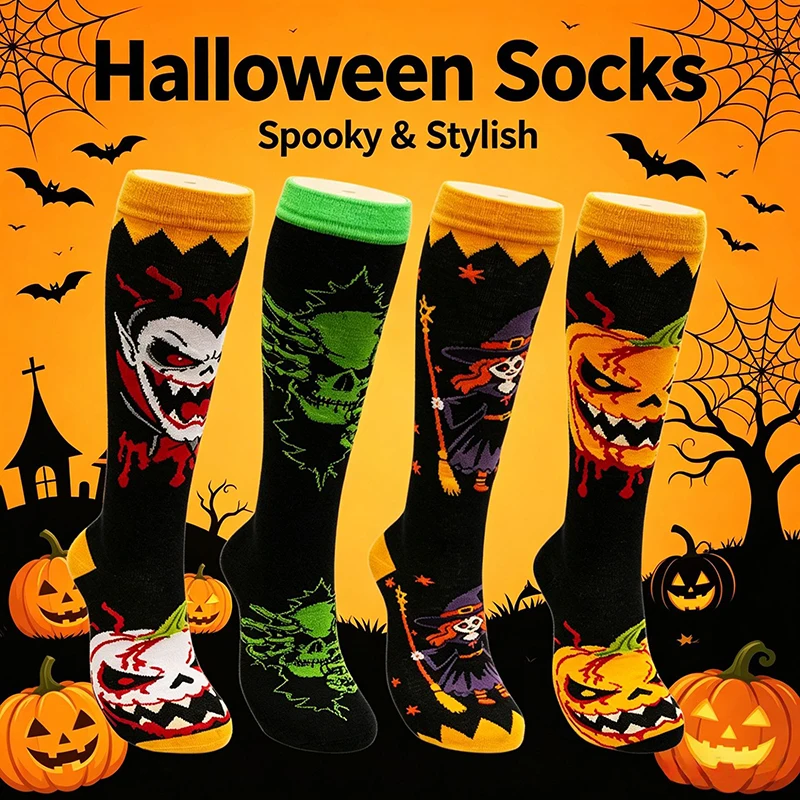 Personalized design new Halloween socks men's and women's long tube compression socks calf socks