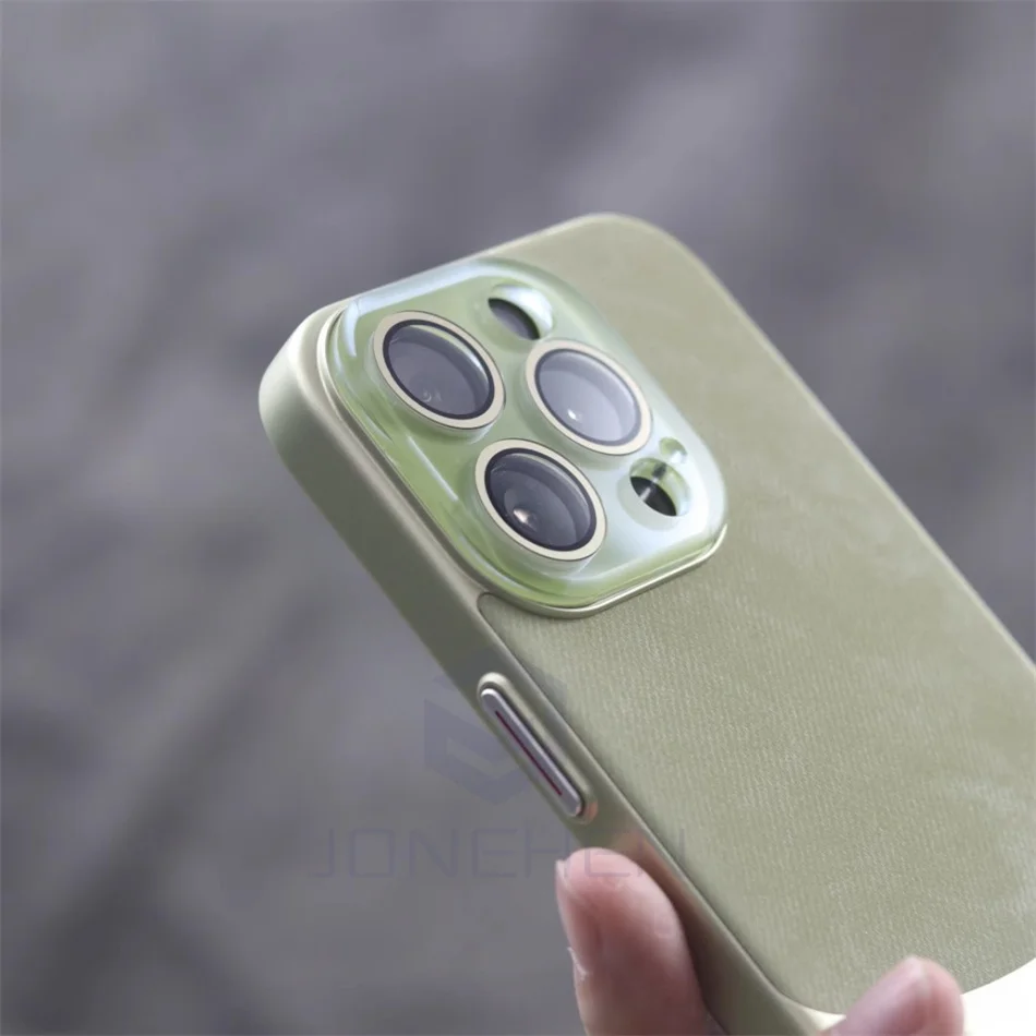 For Magsafe Magnetic Crystal Lens Protecion Case For iPhone 15 Plus 14 13 12 Pro Max Luxury Splicing Leather Shockproof Cover