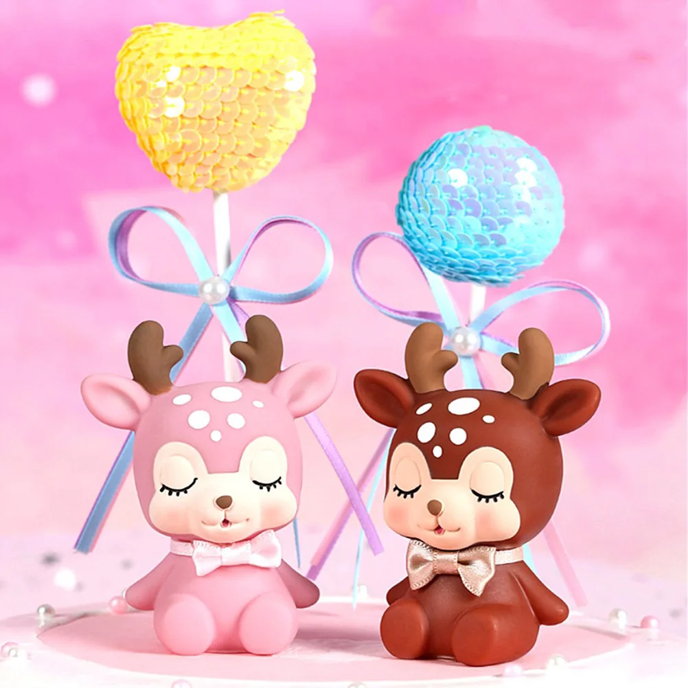 

2Pcs Sika Deer Cake Decor Creative Desktop Decoration for Home Car Bedroom Birthday Party Cake Ornament Birthday Sika Deer Decor