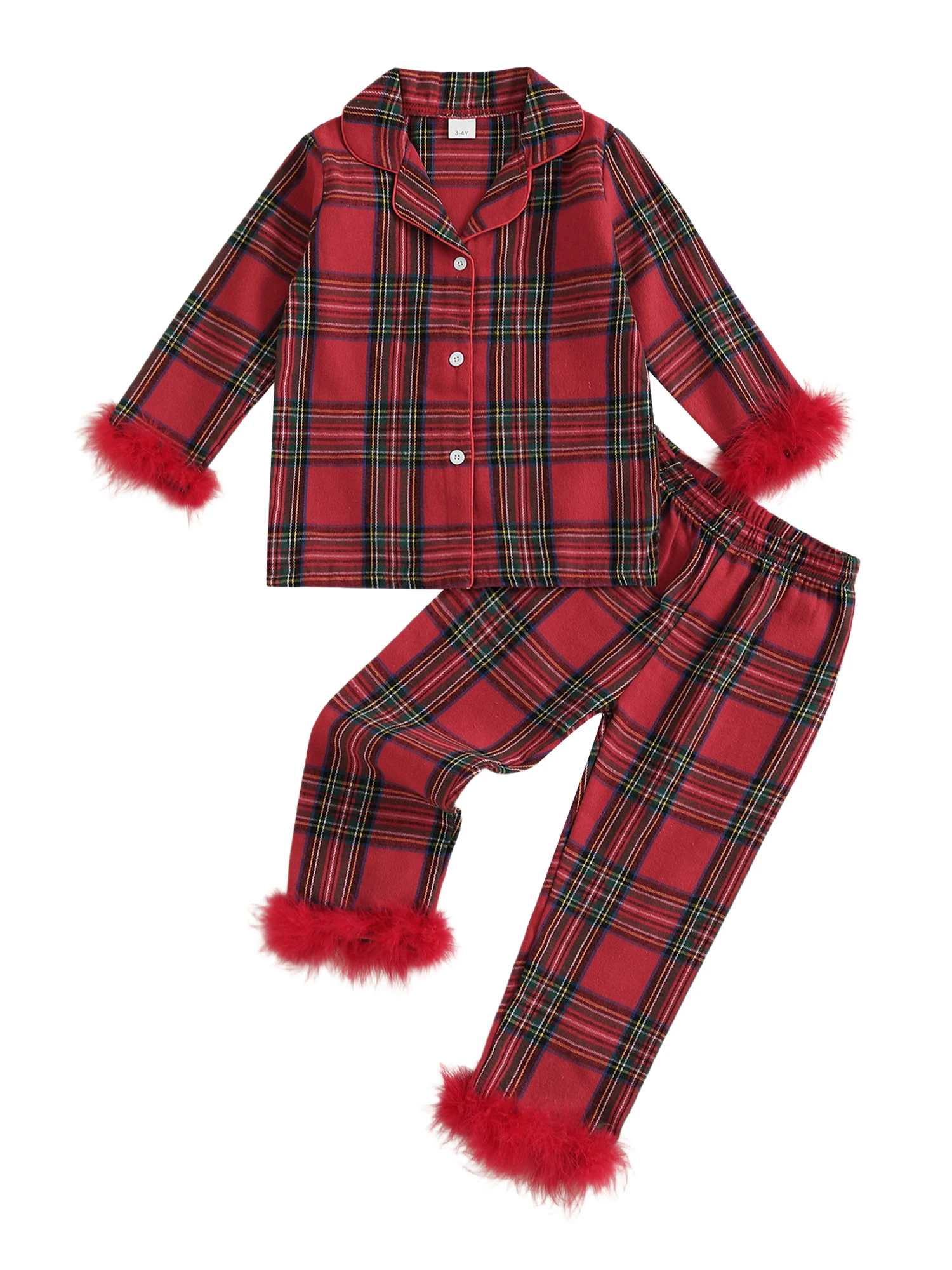 Winter Plaid Pajama Set with Faux Fur Trim 3