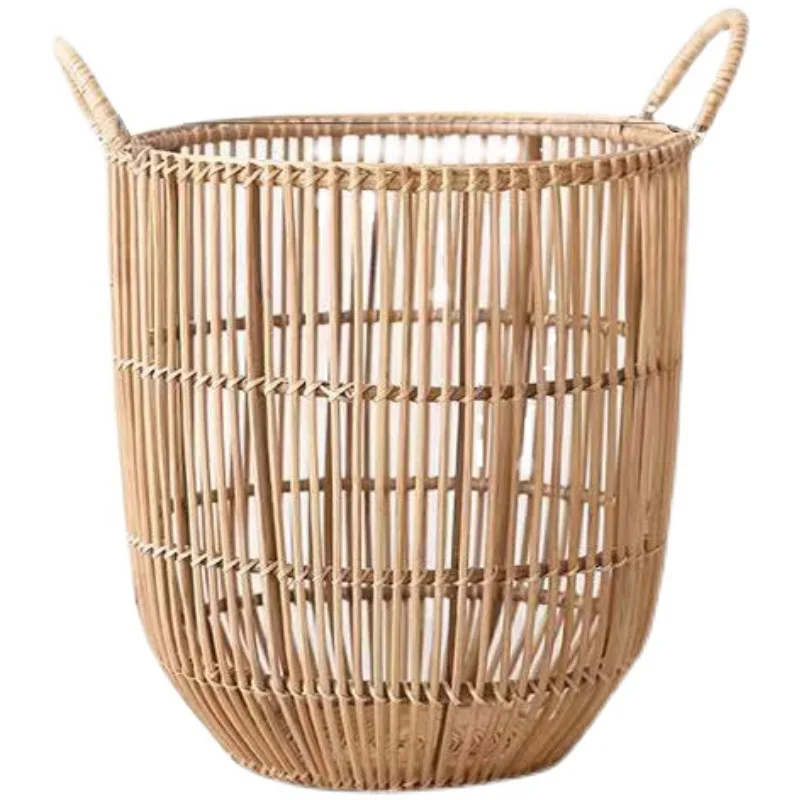 LMM New Chinese Japanese-style Indonesian rattan knitted hand-held dirty clothes basket hand-woven with real rattan