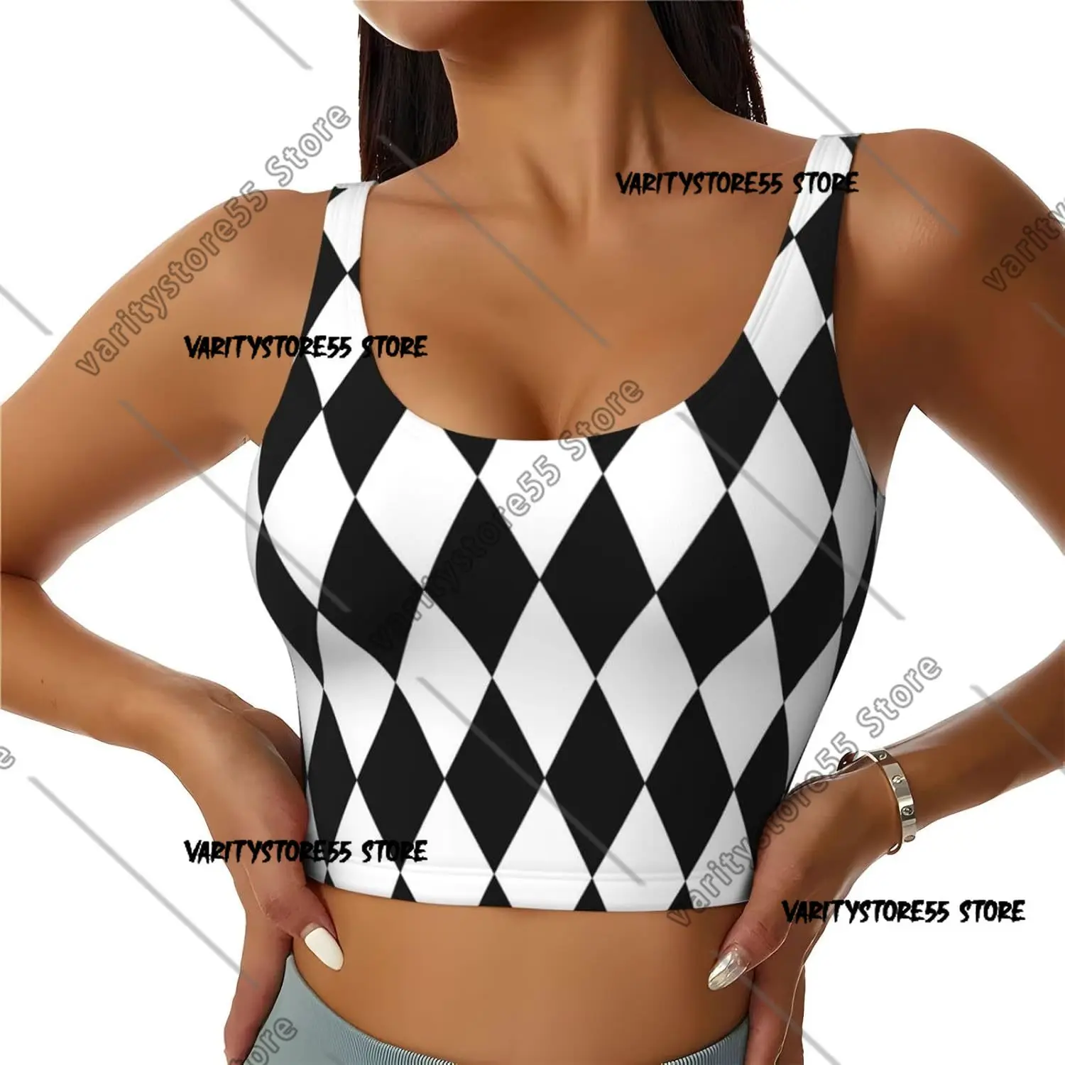 Sports Bras for Women Black and White Diamonds Workout Crop Tank Tops Back Sports Bra Athletic Tops