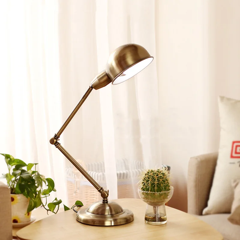American Metal Folding Table Lamp Gold Eye Protection Hotel Decoration Desk Computer Study Desk Lamp Home Bedroom Bedside Lamp