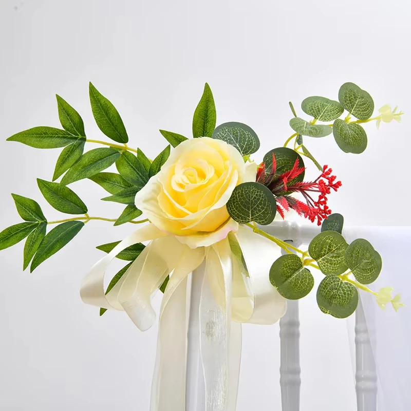 2 قطعة زينة ممر الزفاف زهور بيو لحفل الزفاف كرسي كرسي الأزهار الزهور الاصطناعية كرسي الكنيسة ديكور الحفلات #6