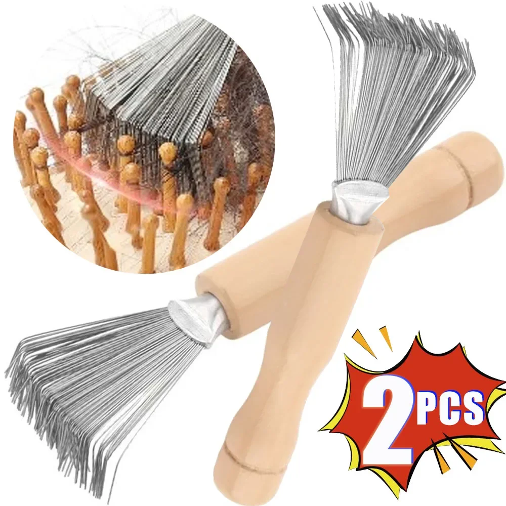 Stainless Steel Comb Hair Brush Cleaner Solid Wood Handle Cleaning Brush Remover Embedded Beauty Tools Home Salon Hair Cleaner