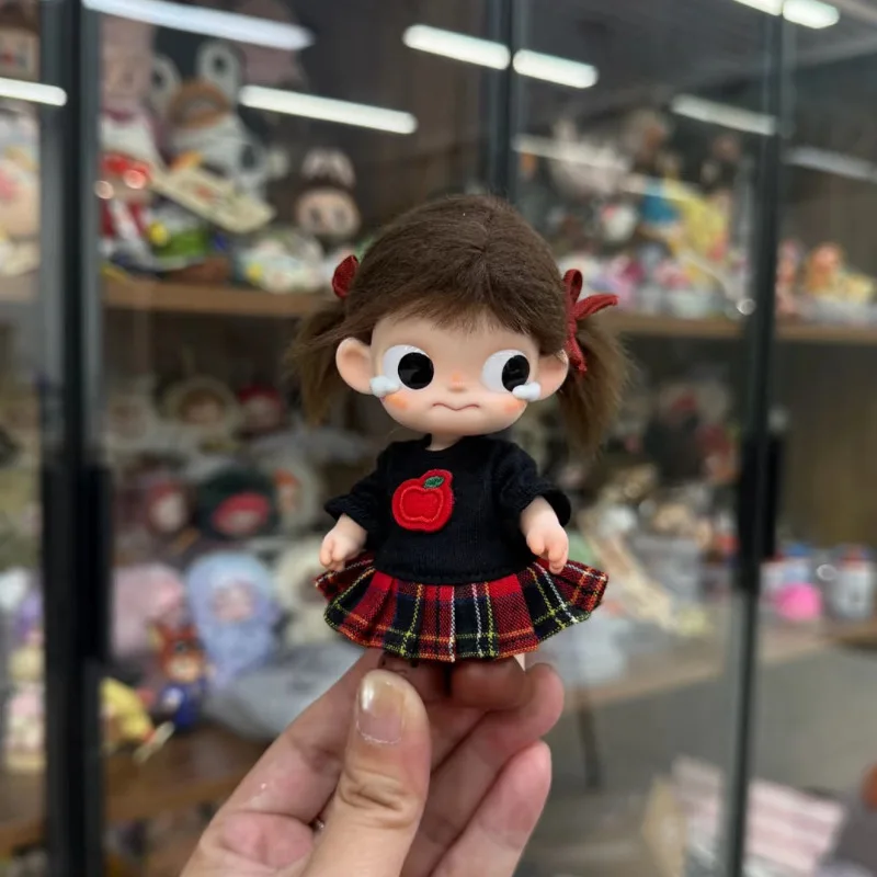 Clothes for 10cm Zsiga Life Is A Show Doll Black‑Red Plaid Spliced Dress Cute Embroidered Outfit