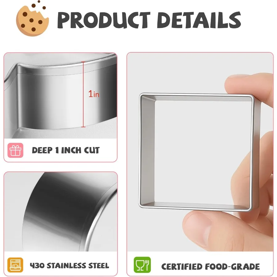 6PCS Square Ce Cutter Set Large Geometric Stainless Steel Baking Supplies for Hade Ces Square Plaque Ce Cutters Shapes Biscuit