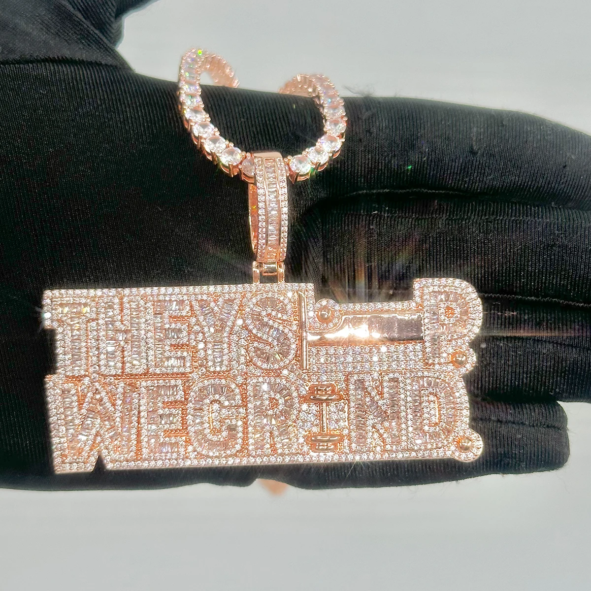 Drip Letter They Sleep Wegrind Necklace Pendant for Men Cubic Zirconia Real Copper Hip Hop Fashion Jewelry