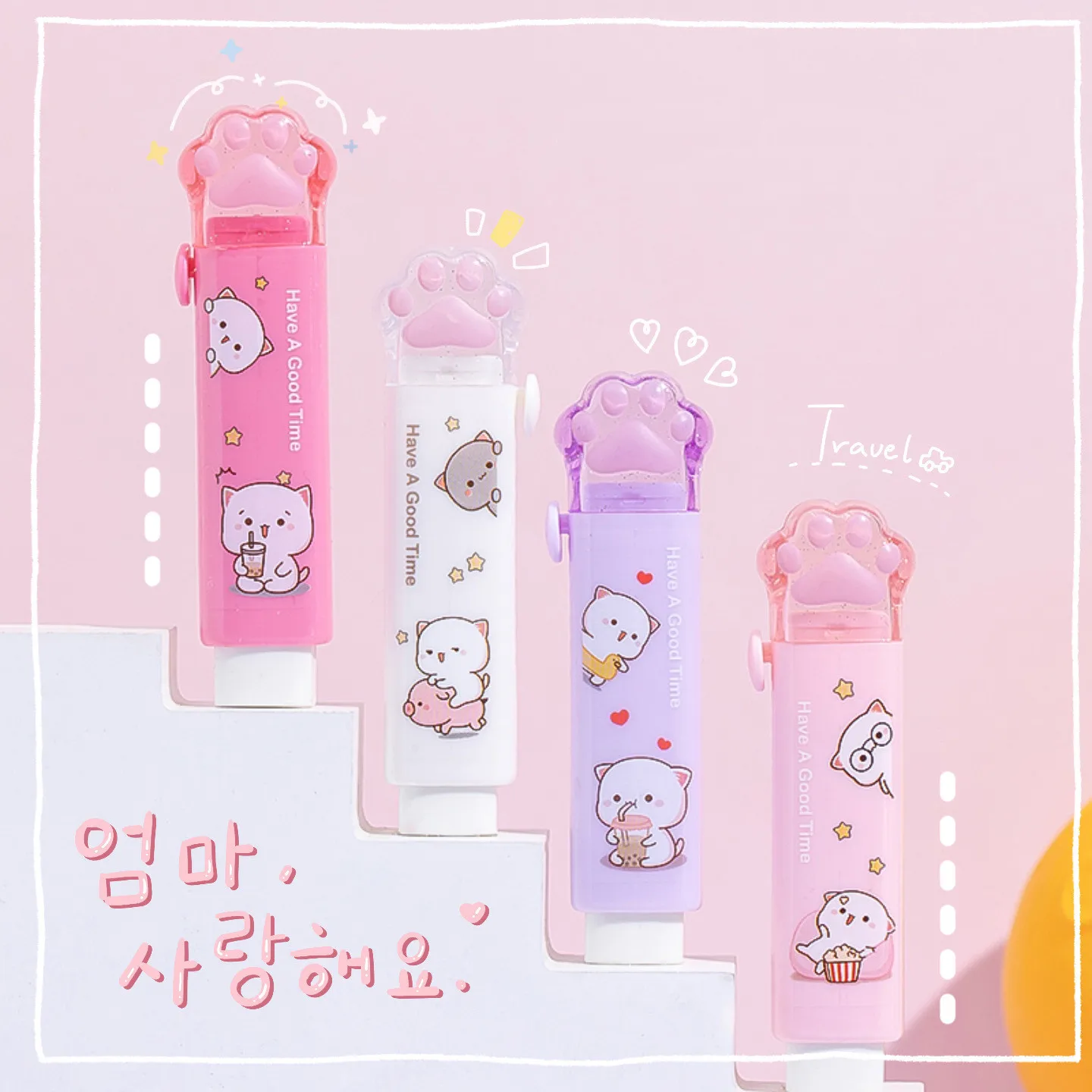 Push-pull cartoon cat eraser children cute pencil eraser school student correction rubber eraser painting art eraser stationery