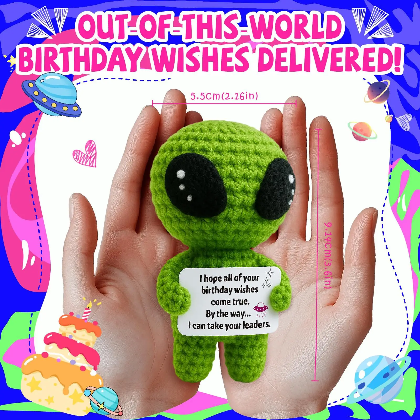 Creative Alien Crochet Funny Gifts for Women Men Positive Support Plush Pickle Birthday Gifts Chrismas Stuffers Office Decor