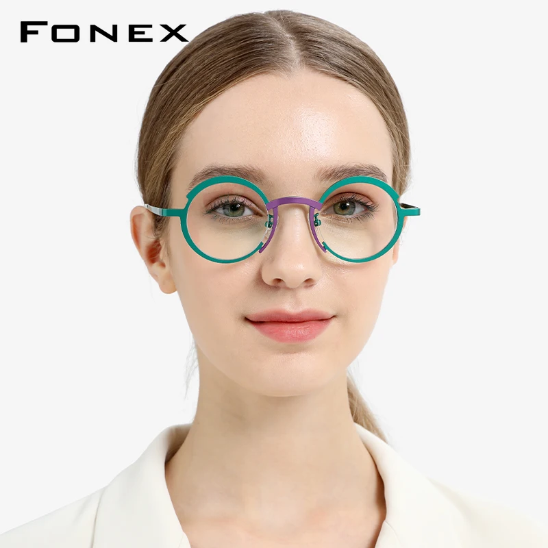 FONEX Titanium Glasses Frame Women 2023 New Retro Fashion Colorful Round Eyeglasses Eyewear F85773