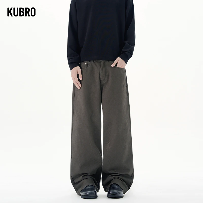 

Autumn Pure Cotton Casual Pants Men's Loose Fashion Wide-leg Comfortable Trousers Male Streetwear Solid Color High End Feeling ﻿