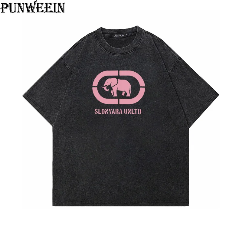 Y2K Harajuku Cartoon Animal patterns Tshirt Hot Sale Washed Make Old Streetwear Summer Man Oversized Pullover Short Sleeve Tees