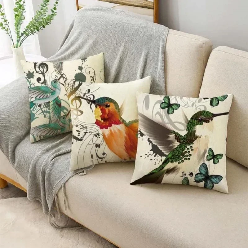 Summer Flower and Bird Cushion Cover Printed Linen Hold Pillowcase Music Symbol Sofa Cushion Cover Modern Simple Cushion Cover