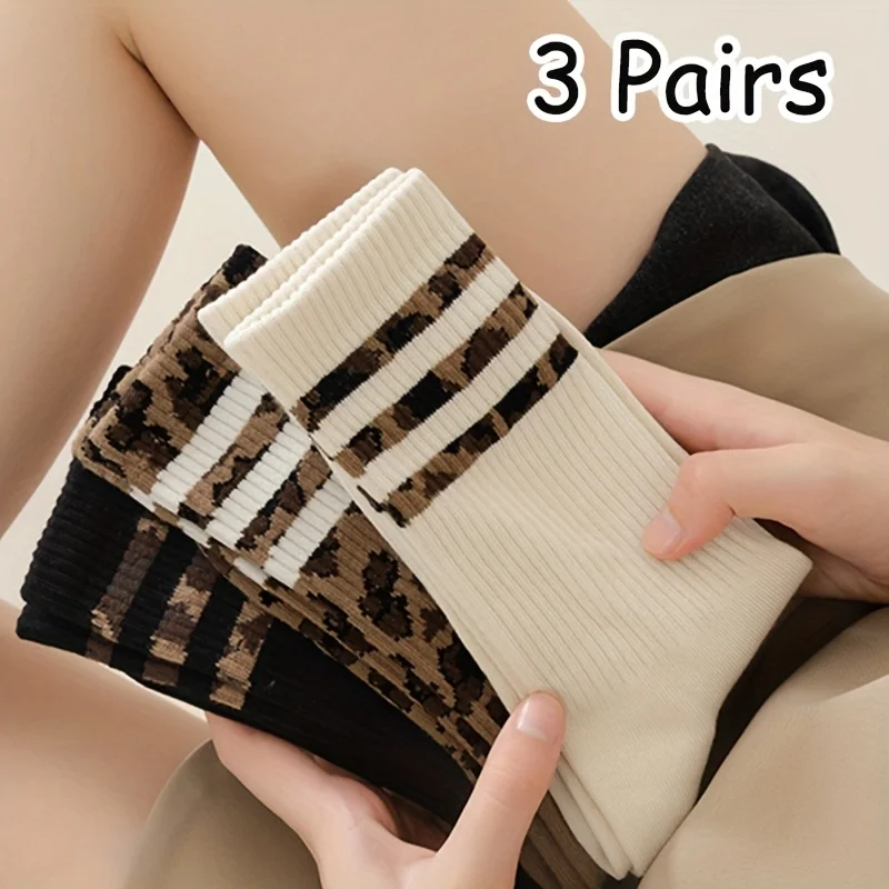 3 Pairs Women's Striped Socks Soft Comfortable Casual Sports
