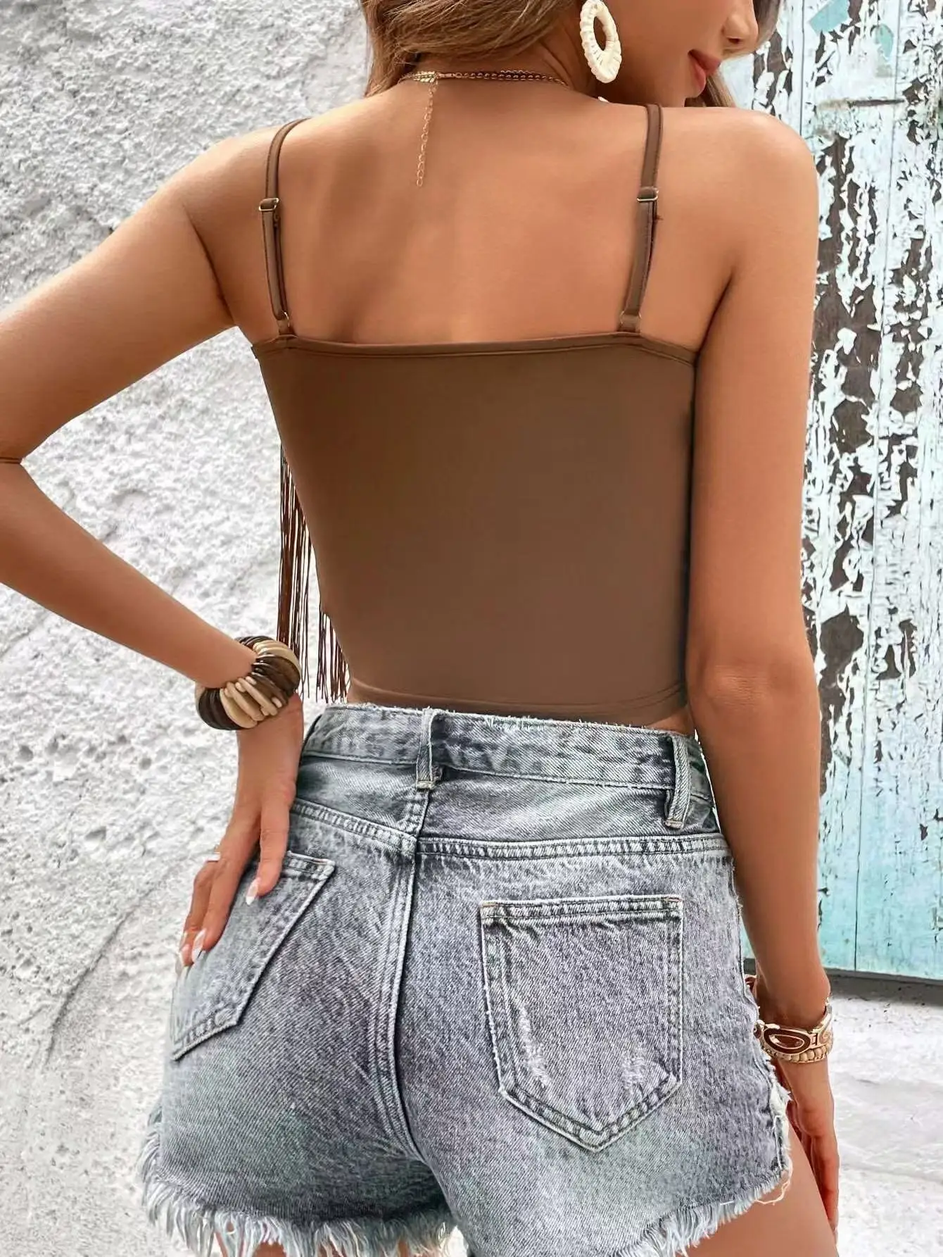 SEVENORDER New Fringe Tassel Spaghetti Strap Bodysuit, Sexy Hot Girl Cami Top for Women