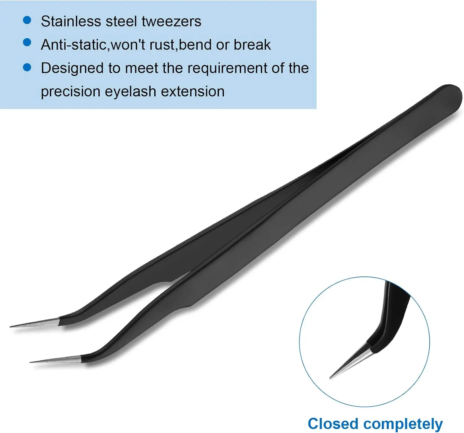2-teilige Wimpernverlängerungspinzette mit gerader und gebogener Spitze, Anwendungswerkzeuge für falsche Wimpern aus Edelstahl