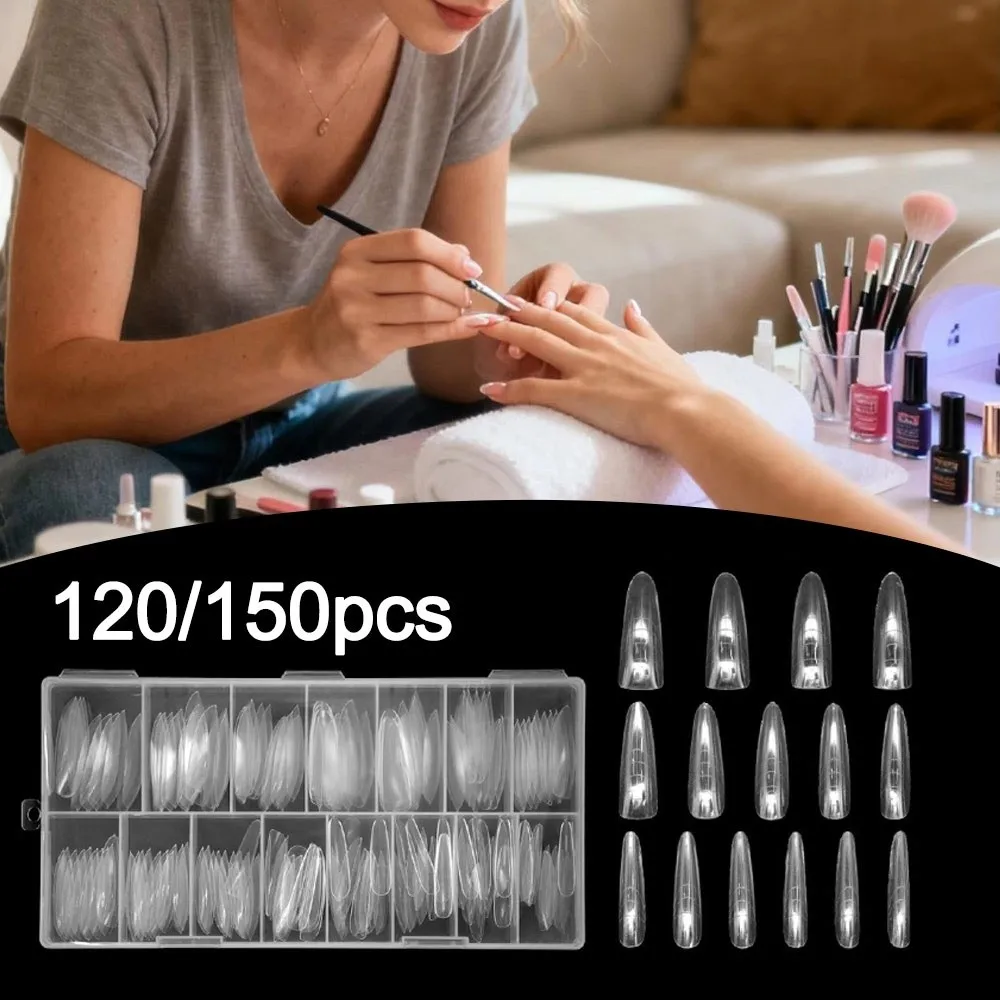 120pcs/150pcs Square Sandwich Nail Forms Almond Shape No-Trace Double-Sided Fake Nails Clear Extension Ultra-Thin False Nails