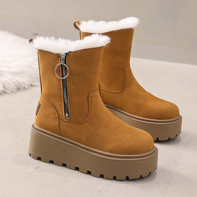 

Flats Platform Women's Ankle Boots Fur Suede Casual Shoes Fashion Winter Boots 2025 Walking Sport Warm Boots De Mujer Zapatos