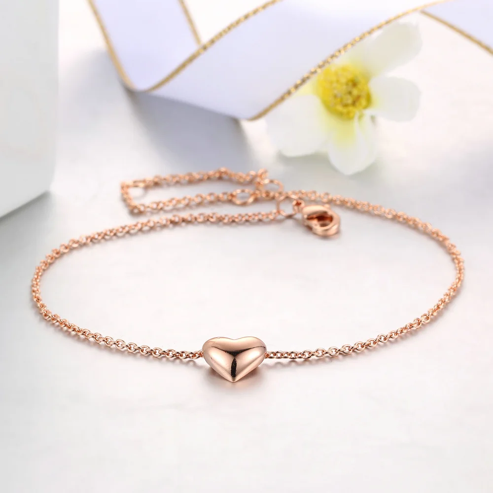 Small Heart Simple OL Style Smooth Rose Gold Color Bracelet Jewelry Wedding Party Love Gift Top Quality ZYH199