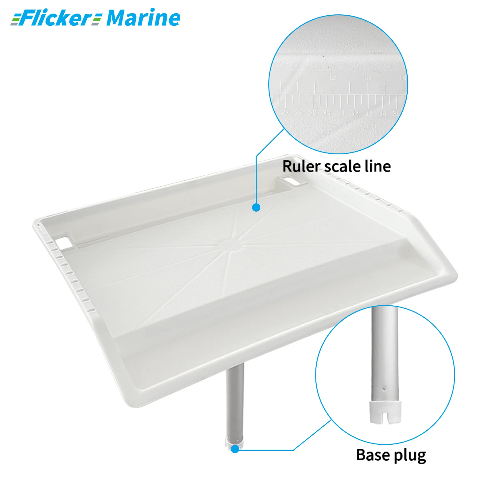 Boat Fishing Bait Table Cutting Board with Ruler Scale, Adjustable Rod Holder Mount, Durable Marine Fillet Prep Tray