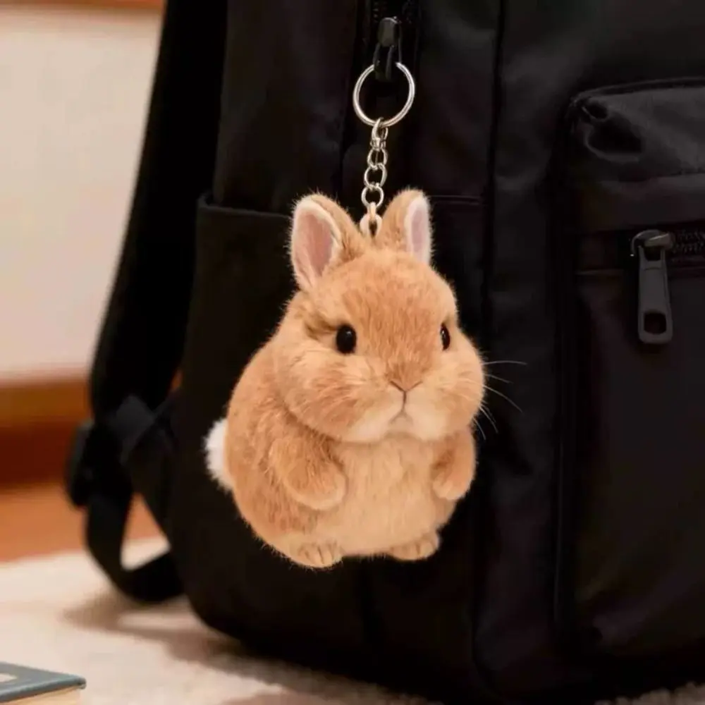 PP Cotton Bunny Plush Keychain Lifelike Stuffed Animal Bunny Plush Ornaments 11cm Kawaii Bunny Plush Toy Keyrings Accessories