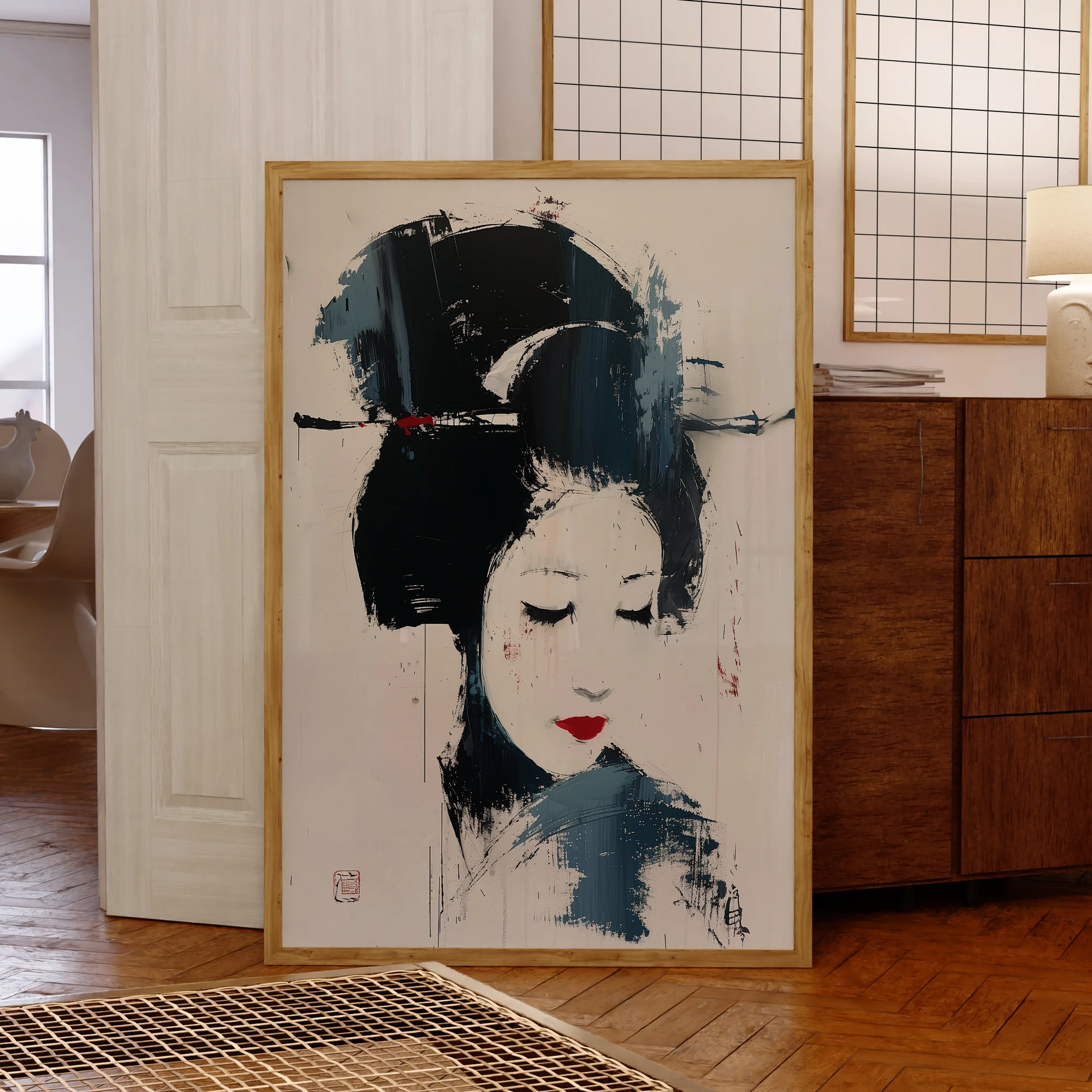 Modern Abstract Geisha Japan Art Painting Colours Print Canvas Poster Picture For Living Room Bedroom Wall Art Home Decor