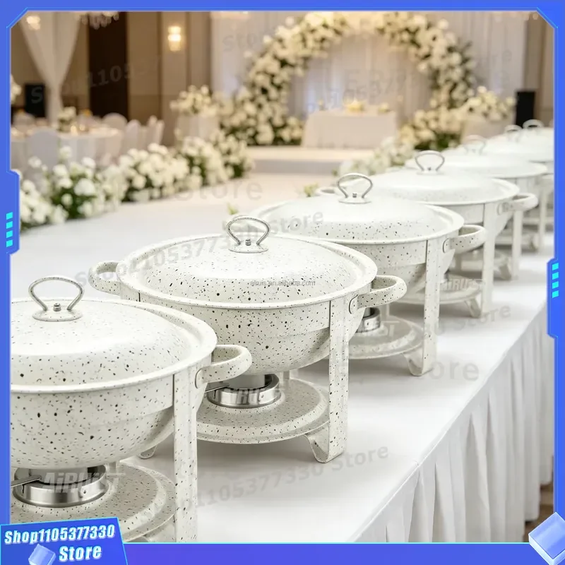 Luxury Black Gold Marble Pattern 4.5L Stainless Steel Gas Fuel Hot Pot Buffet Server Catering Equipment for Party Wedding