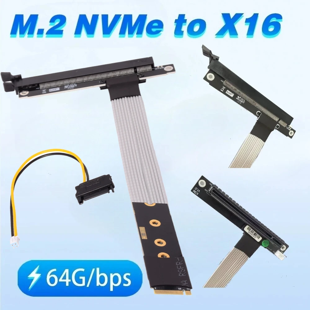 ADT M.2 NGFF NVMe key M to PCIe 4.0 x16 Riser Cable 90 180 270 degree Gen4 64Gbps STX PCs Nvidia AMD GPU Graphics Card Extension