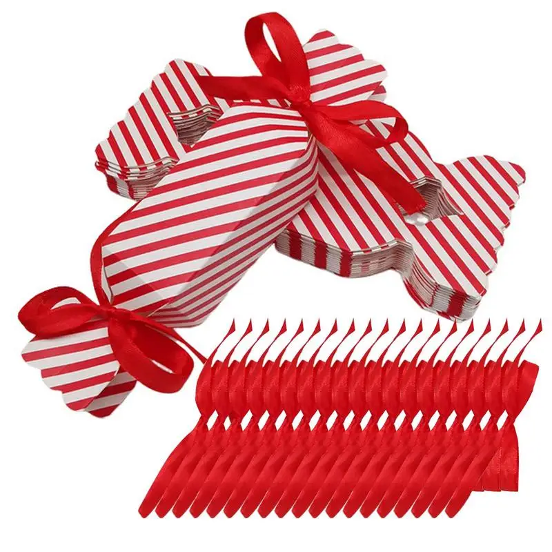 Christmas Candy Boxes Packaging 20X Empty Treat Boxes With 40 Ribbons Striped Wedding Candy Paper Box For Chocolate