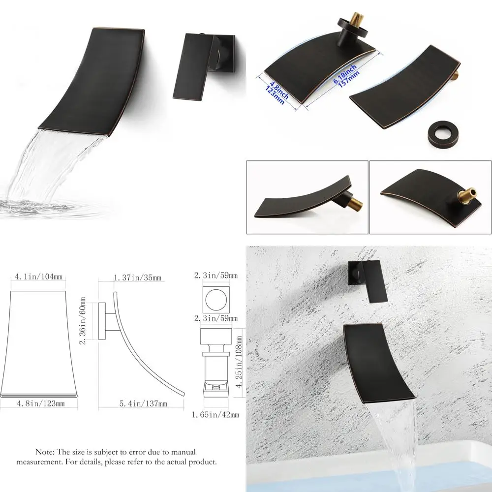 

SKOWLL Oil Rubbed Bronze Waterfall Bathtub Faucet, Single Handle Wall Mount Faucet for Bathroom Sink, Modern Vanity Faucets with