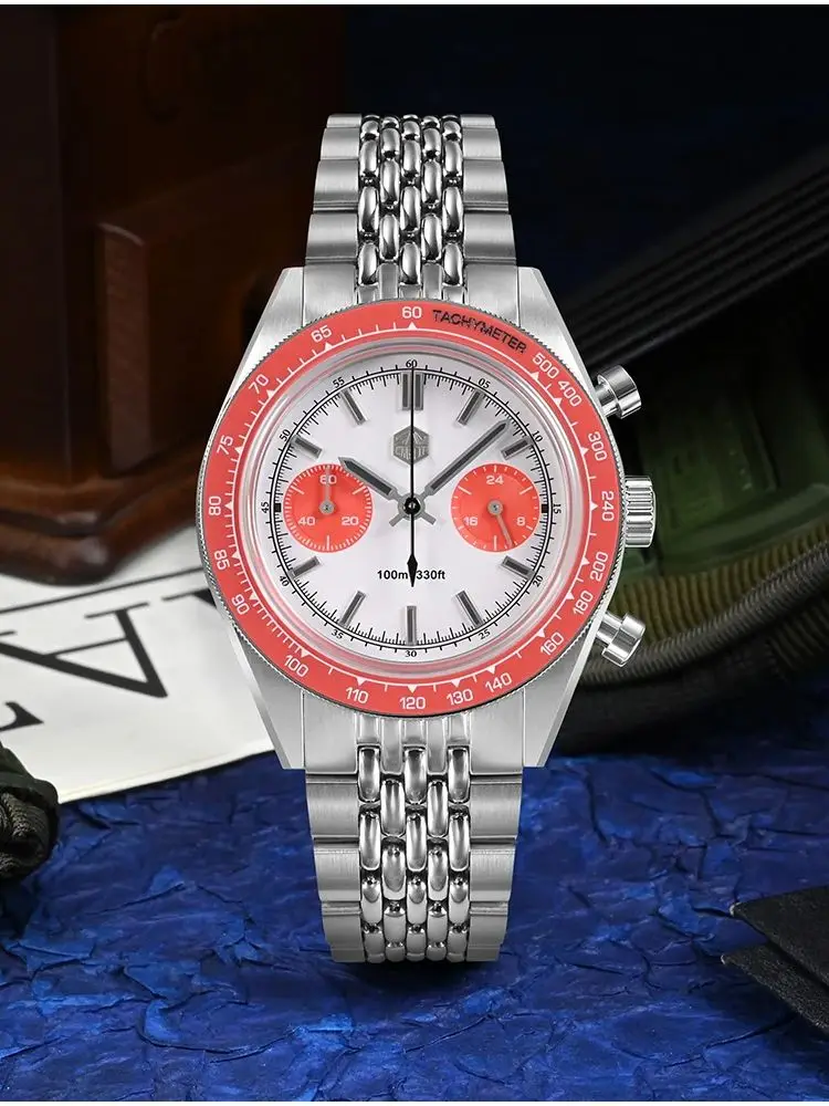 San Martin Chronograph Watch Men\'s Quartz Wristwatch VK64 39.5mm Original Sport Sweep Second Sapphire Waterproof 10Bar SN0116JS