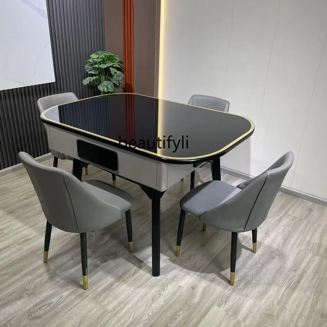 V Multifunctional Solid Wood Stone Plate Dining Table Mahjong Table Small Apartment Automatic Electric Mute Mahjong Machine