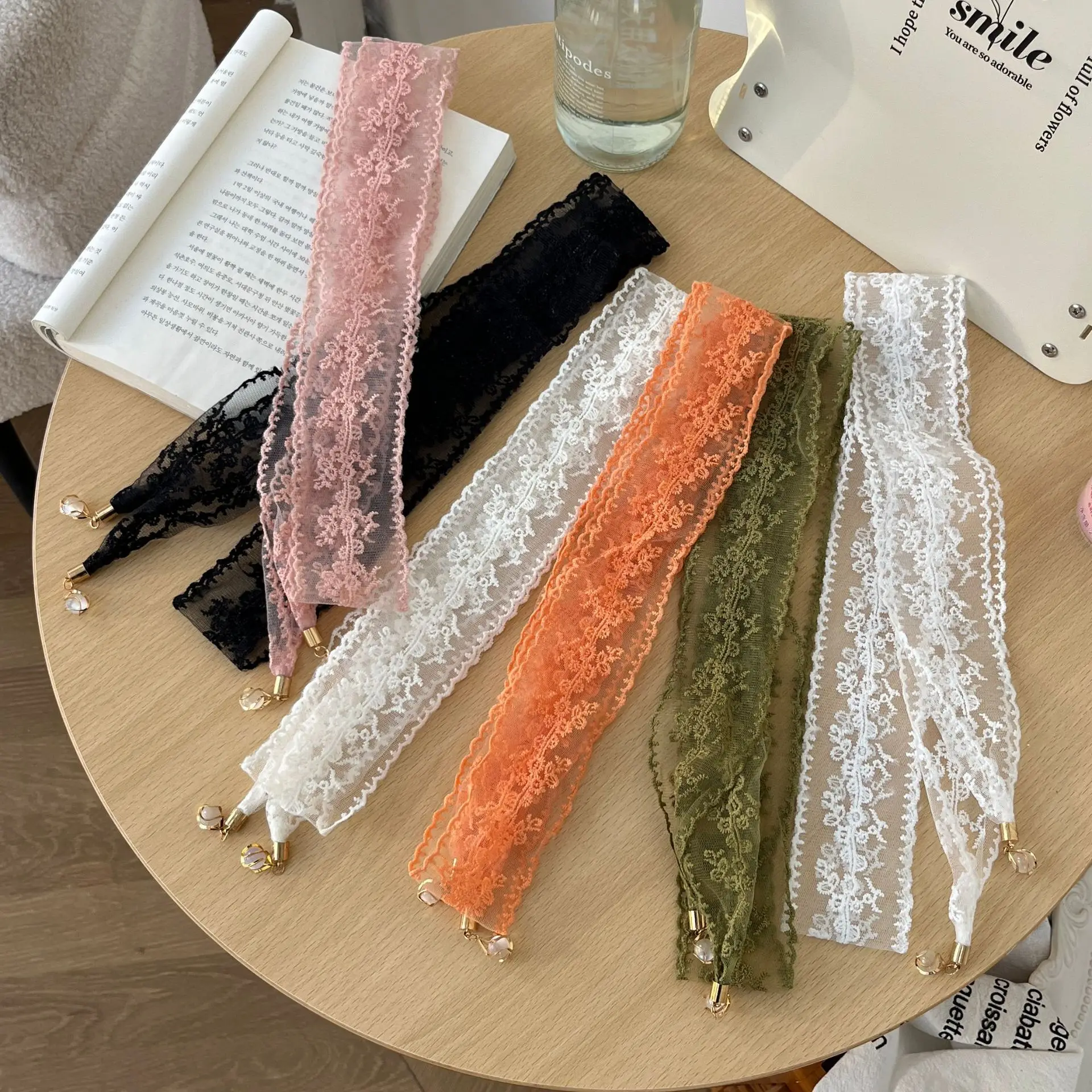 

Women's Gentle Daisy Lace Pendant Hair Band Multi-Functional Scarf Belt Long Thin Narrow Ribbon Bag Strap Bag Accessories