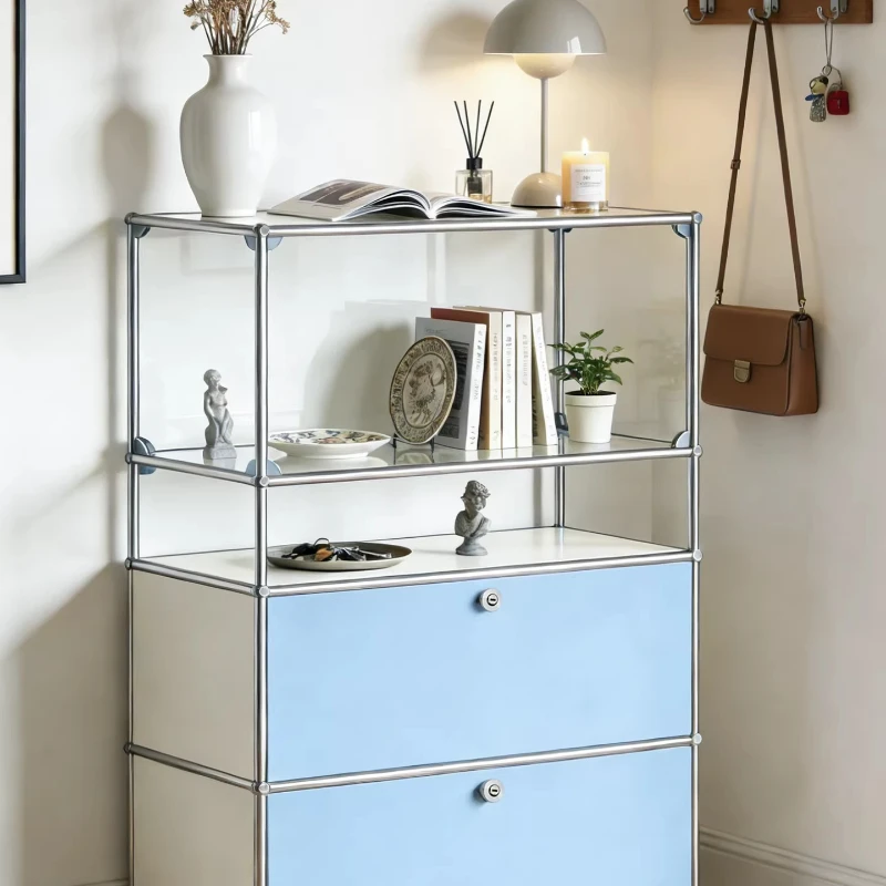 Medieval Module Combination Cabinet Living Room Household Locker Stainless Steel Figure Display Cabinet