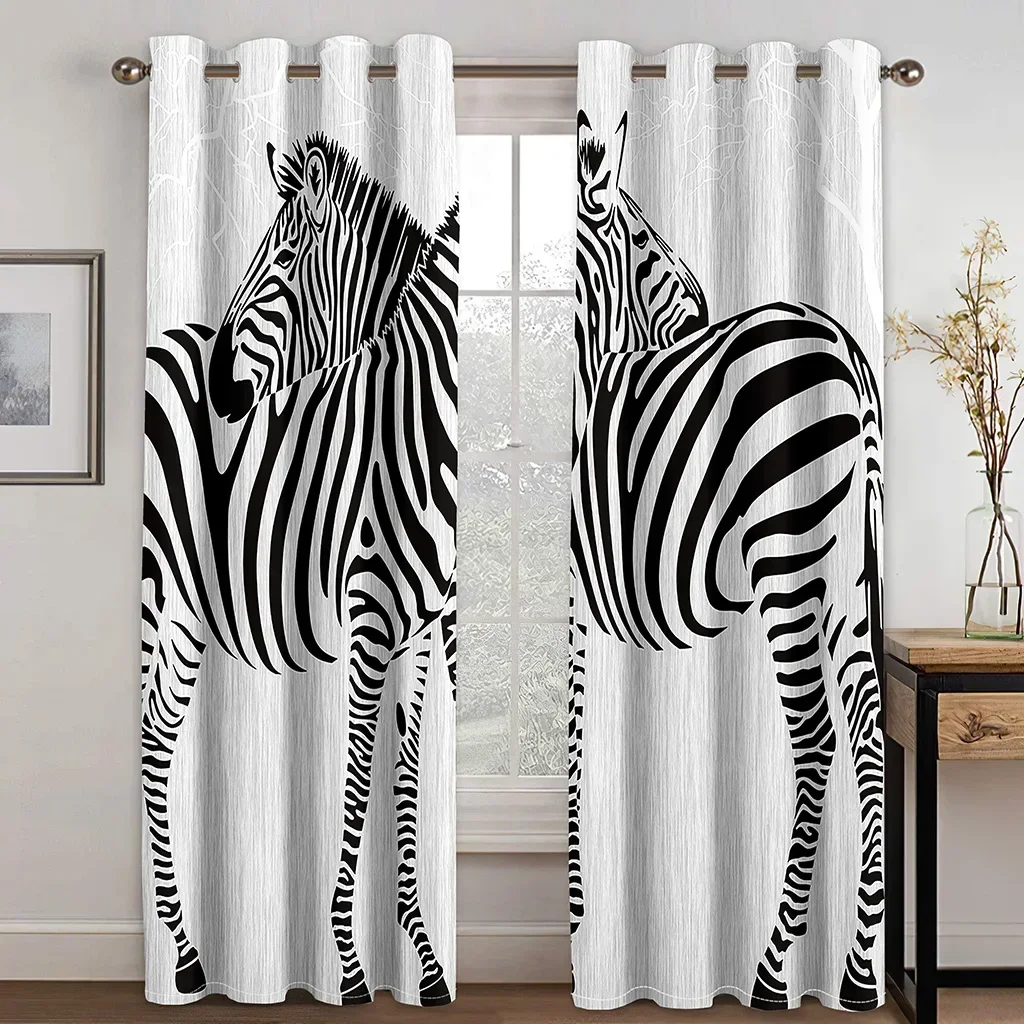 2Pcs Zebra Print Curtains Black White Striped Animal Pattern Living Room Bedroom Curtains Modern Minimalist Style