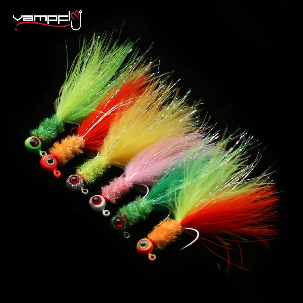 Vampfly 4pcs/6pcs Crappie Jigs Fishing Lure Marabou Feather Jig Head Hook Ice Fishing Crappie Walleye Trout Bass Fishing Lure