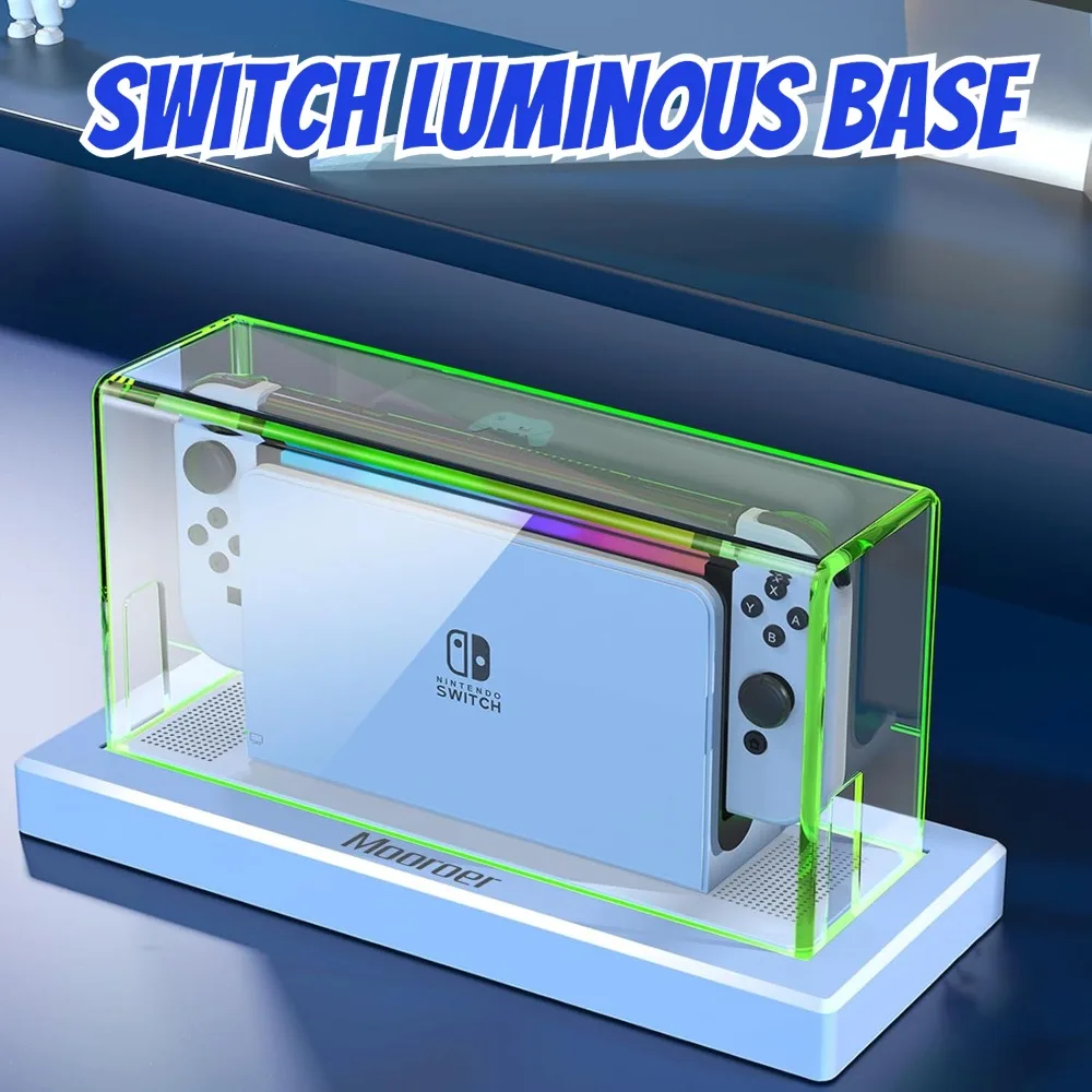 

Dust Cover with 16 LED Colors Light Base for Nintendo Switch/OLED Acrylic Clear Display Box Anti-Scratch Waterproof Slim Dock