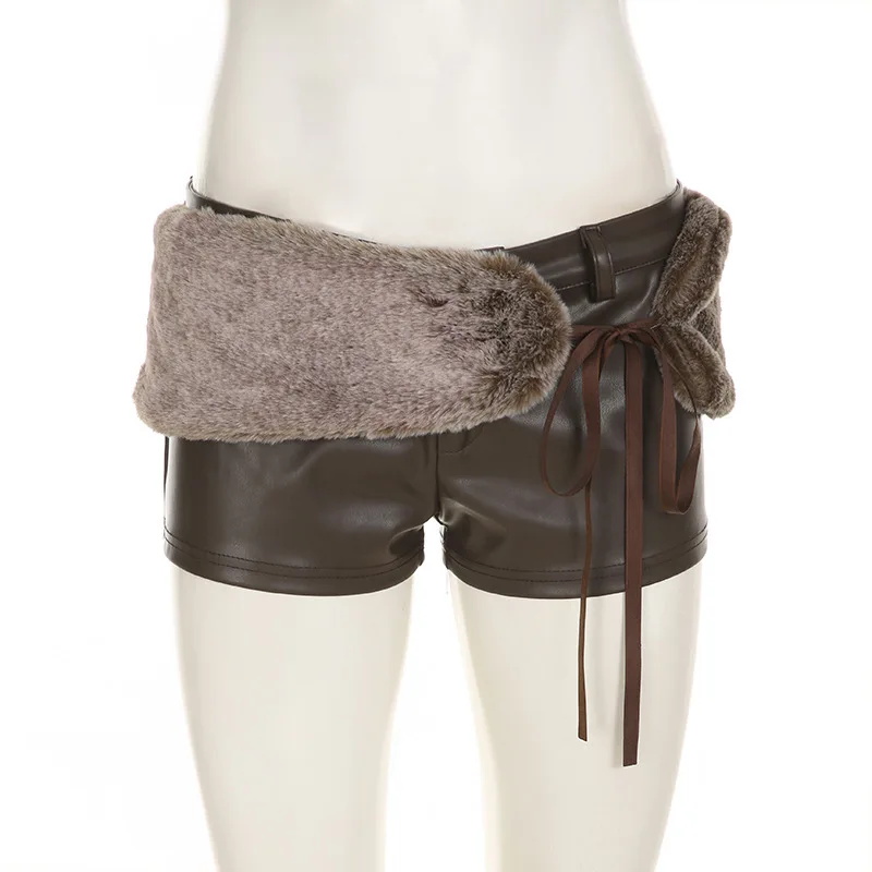 الجلود الفراء السراويل بناطيل مثيرة عالية الخصر بناطيل ضيقة 2025 النساء الخريف الشتاء الملابس ملابس للنادي موضة البضائع أنيقة لطيف السراويل