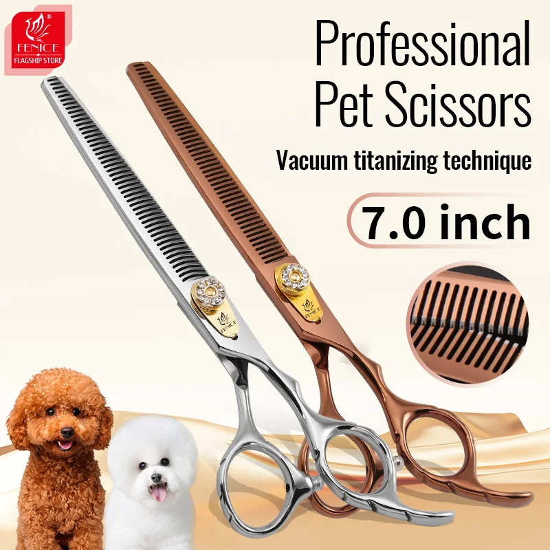 Fenice 7.0 inch Professional Double Teeth Scissors for Pet Dog Grooming Thinner Chunker Thinning Rate 20-30% JP440C