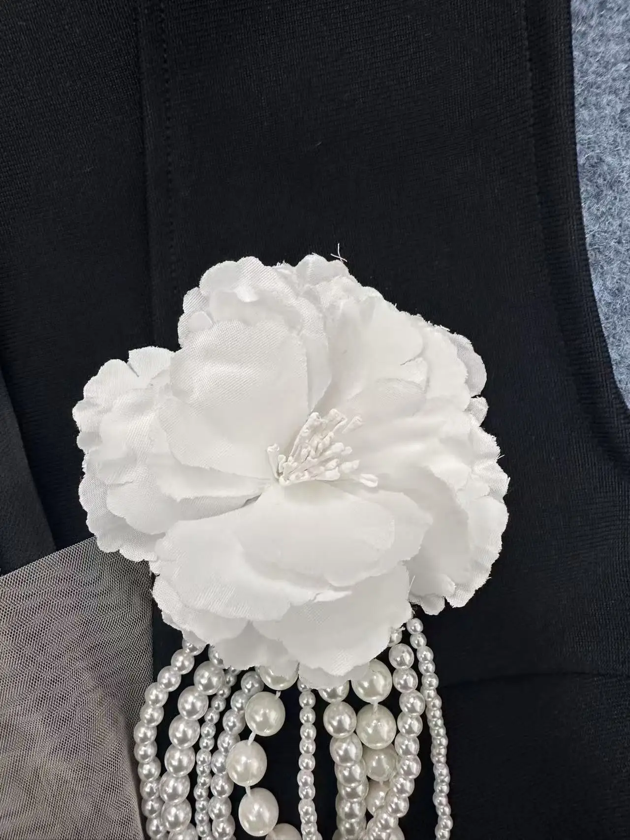 Luxury Pearl Chain Flower Slim Dresses Spring Women Sleeveless V Neck Split Dress Summer High Waist Zipper Ankle Length Dress