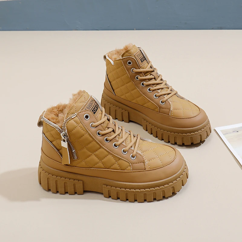 

Women's Autumn Winter Short Versatile Fashionable Solid Color Checkered Large-sized Flat Non-slip and High-quality Fashion Boots