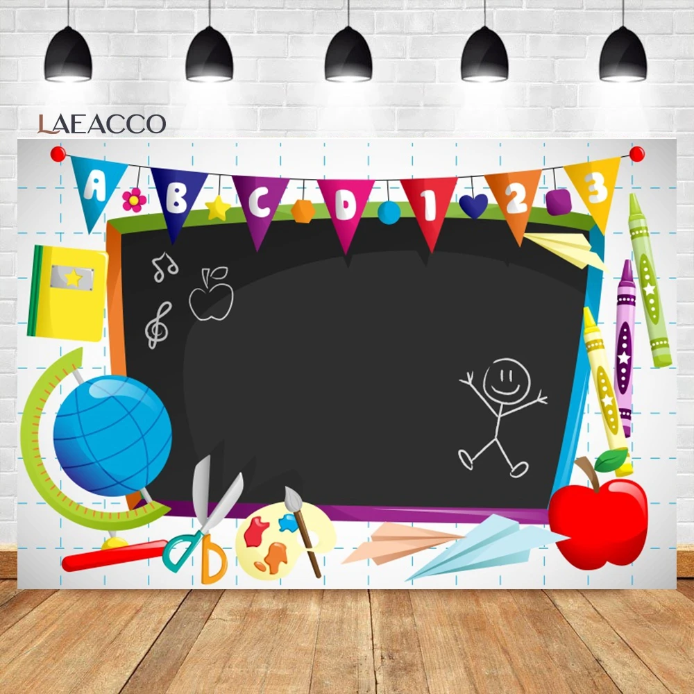 

Laeacco Welcome to Kindergarten Backdrop Pen Paper Airplane Globe Back to School Themed Party Portrait Photography Background