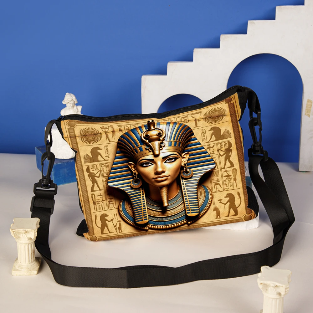 1pc Egyptian Pharaoh Design Crossbody Bag Gold With Hieroglyphics And Ancient Symbols Shoulder Bags For Women Men Travel Shoppin