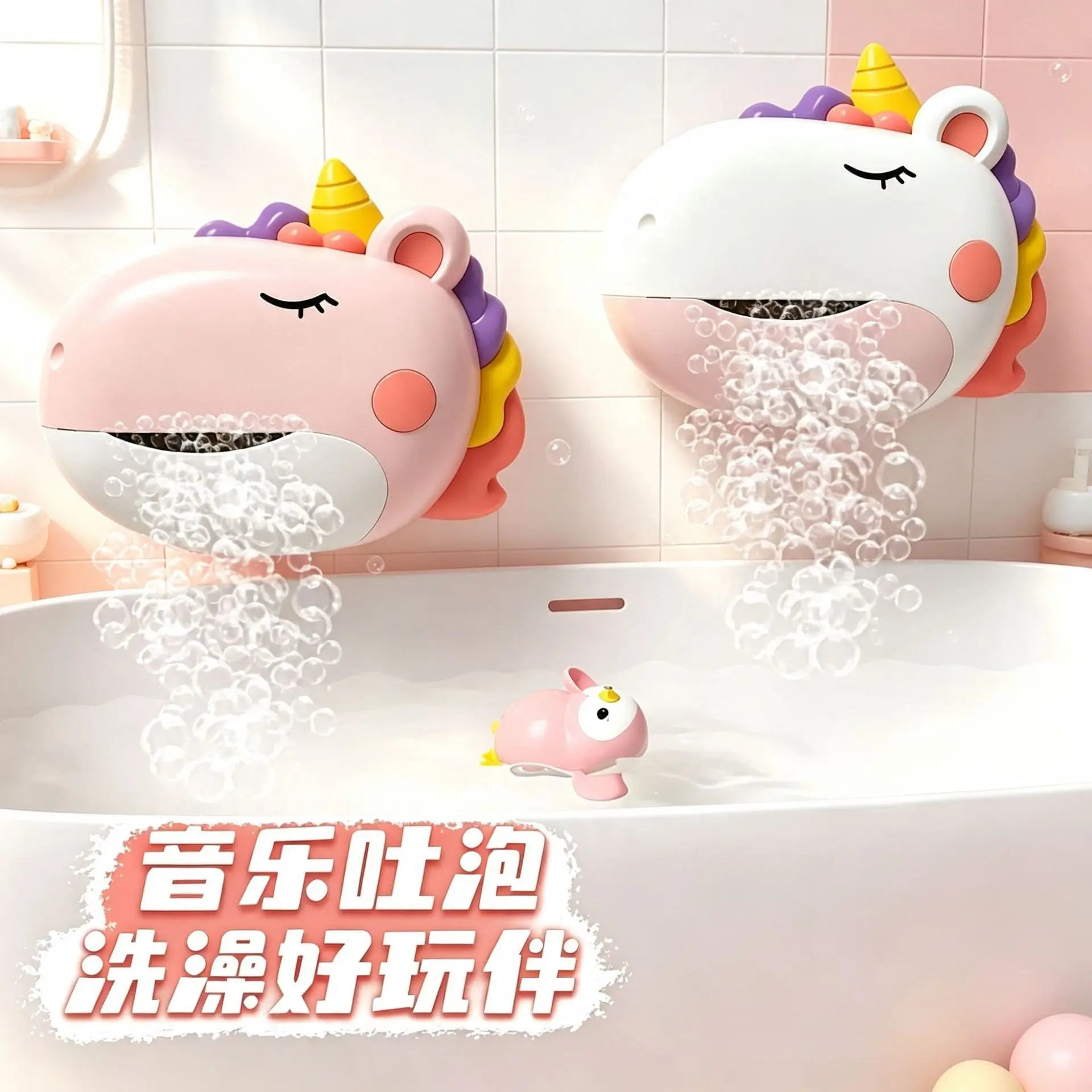 Electric Unicorn Bubble Machine Blowing Bubble Swimming Bathroom Bathing Toys Baby Music Boy and Girl Toys
