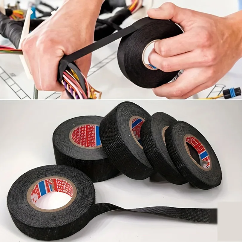 5PCS 15Meter 2.5CM Heat-resistant Flame Retardant Tape Adhesive Cloth Tape For Car Cable Harness Wiring Loom Protection