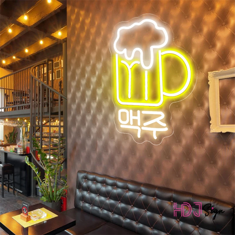 Beer Korean Neon Sign Lights Restaurant Decoration Bar Neon Led Sign Custom Neon Lights Korean Beer Wall Haning Decor for Room