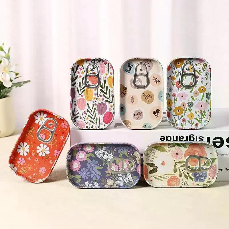 1Pcs Tinplate Box Flower Drink Can Design Empty Storage Case Candy Coin Pill U Disk Stationery Organizer No Rust Portable