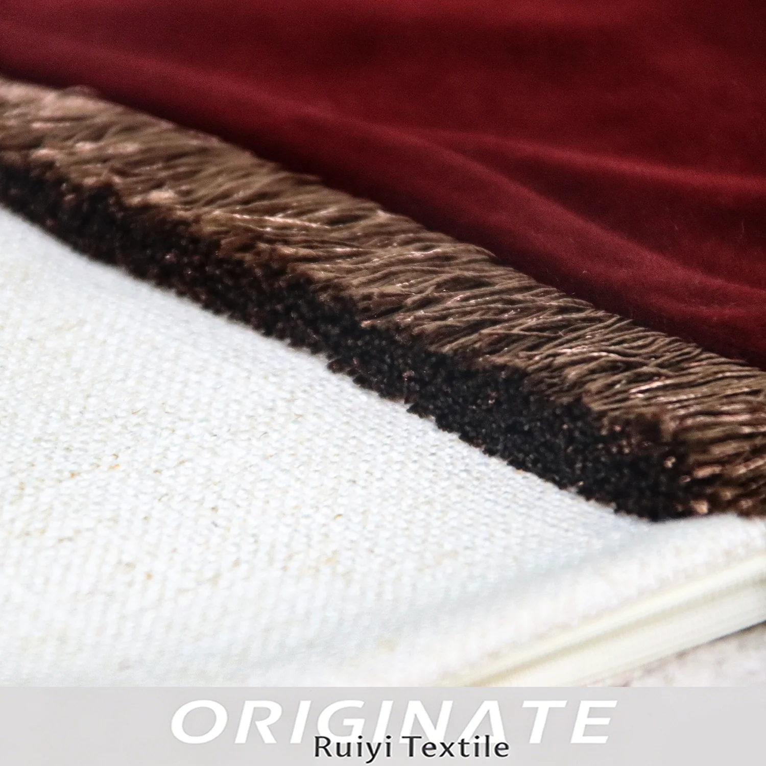 French Vintage Wine Red Velvet Spliced Linen Lumbar Pillow Cover With Two Side Fringe Decorative Cushion Cover For Sofa