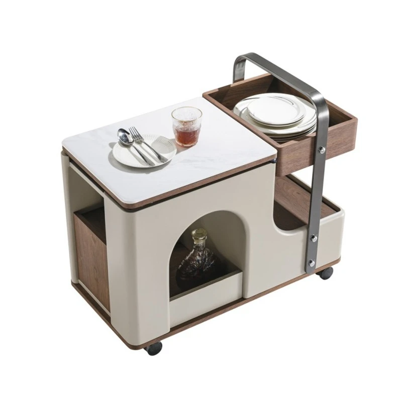 Black walnut multi-functional lifting side table removable sofa side cabinet small apartment household trolley